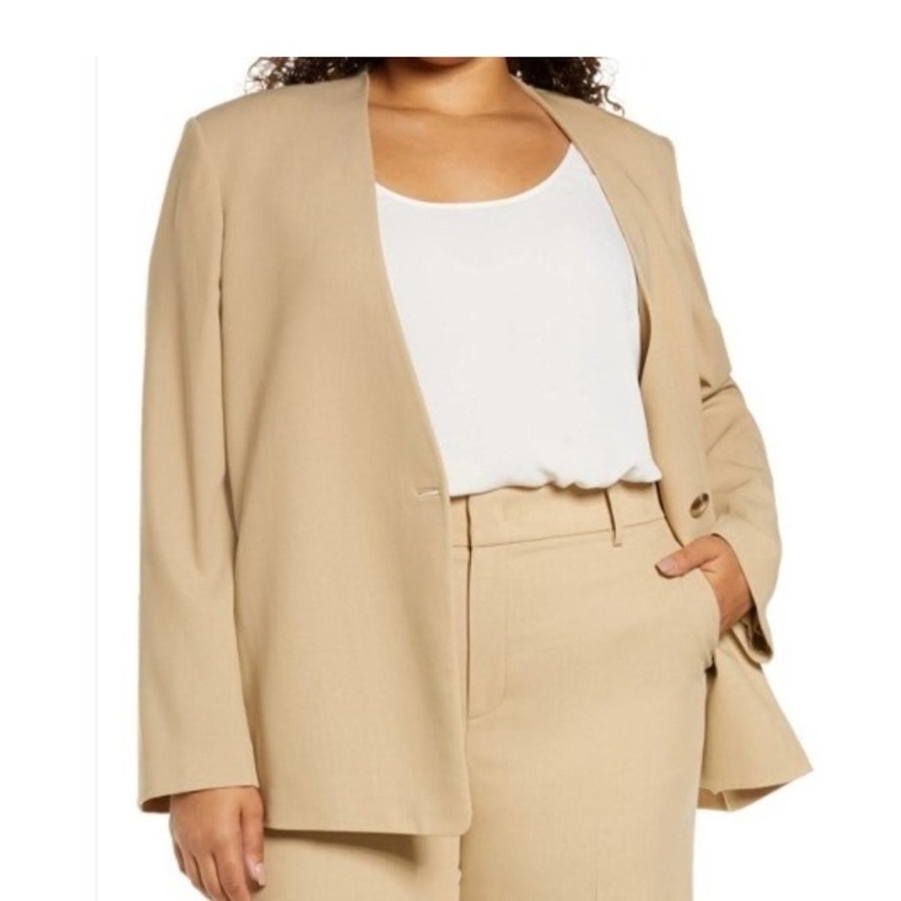 Vince Collarless Wool Blend Blazer in Straw Beige